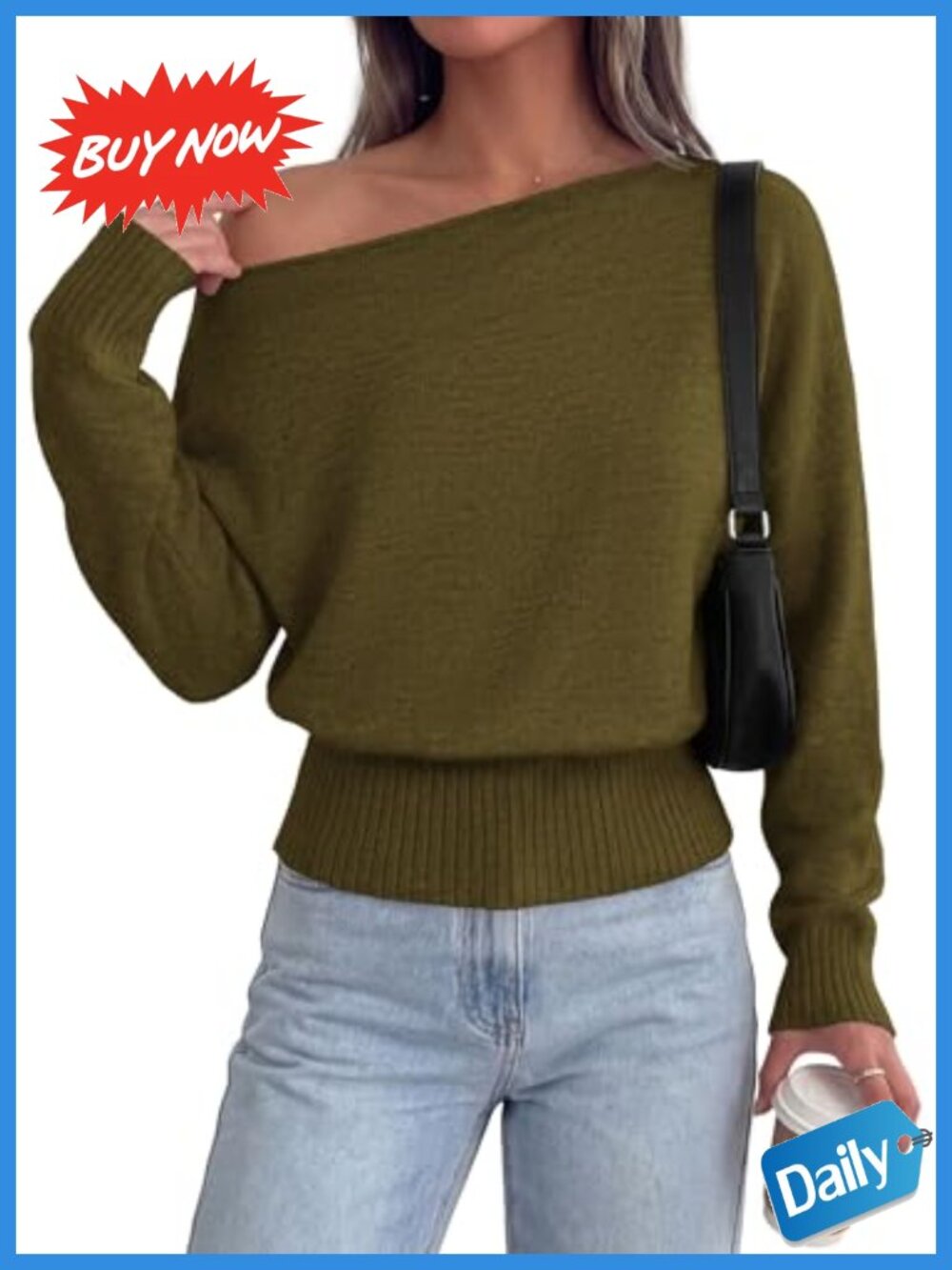 Womens Off The Shoulder Sweater Asymmetrical Neck Batwing Sleeve Pullover